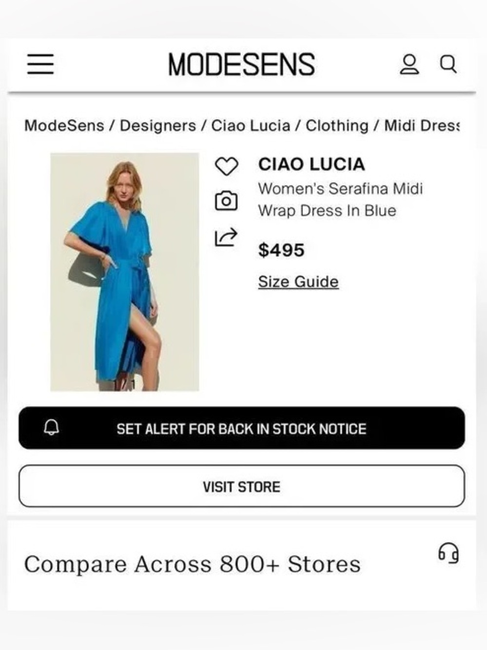 Ciao Lucia Serafina Satin Tie Wrap Midi Dress Flutter Short Sleeve V Lapis Blue - Picture 4 of 11